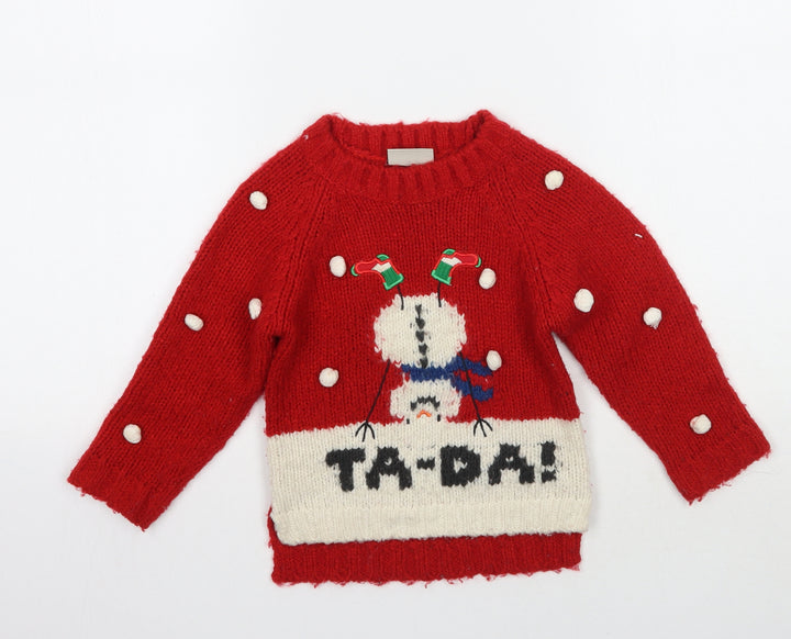 NEXT Girls Red Polka Dot Pullover Jumper Size 3 Years