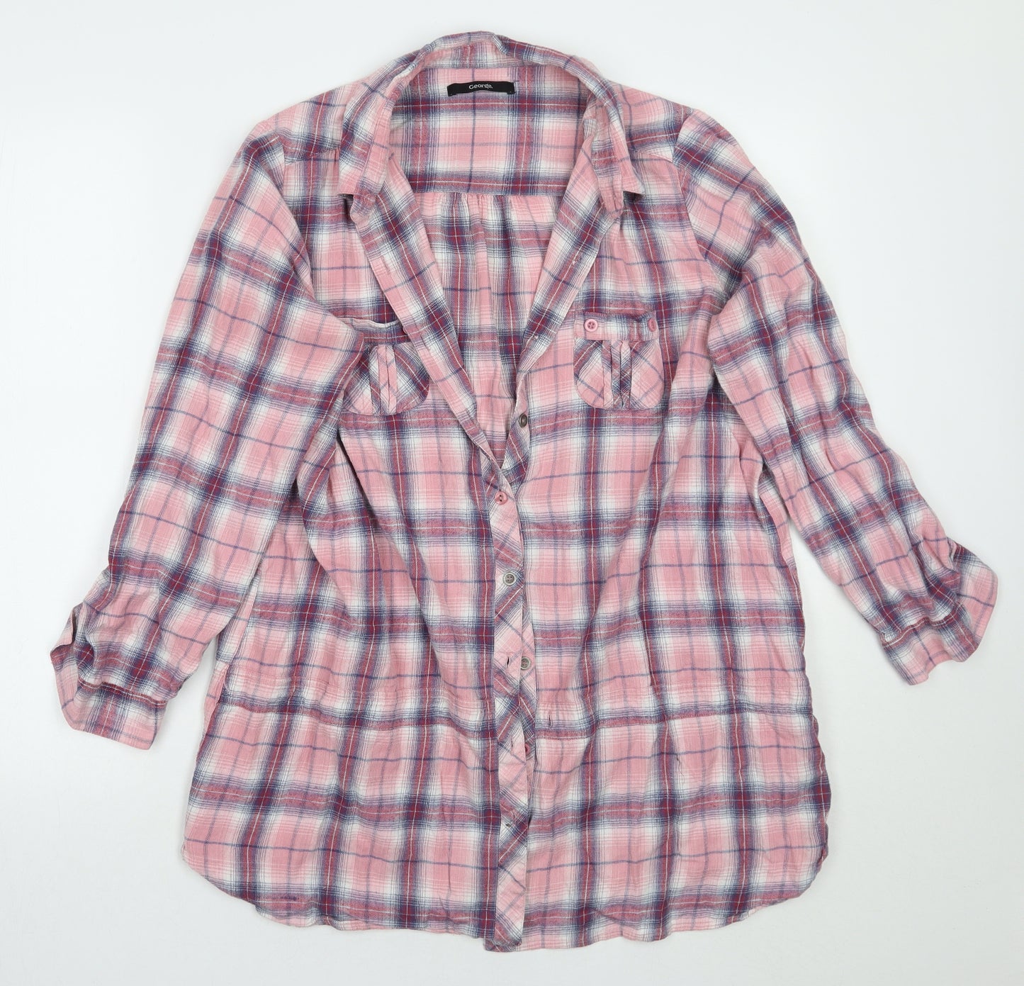 George Womens Pink Check  Basic Button-Up Size 18