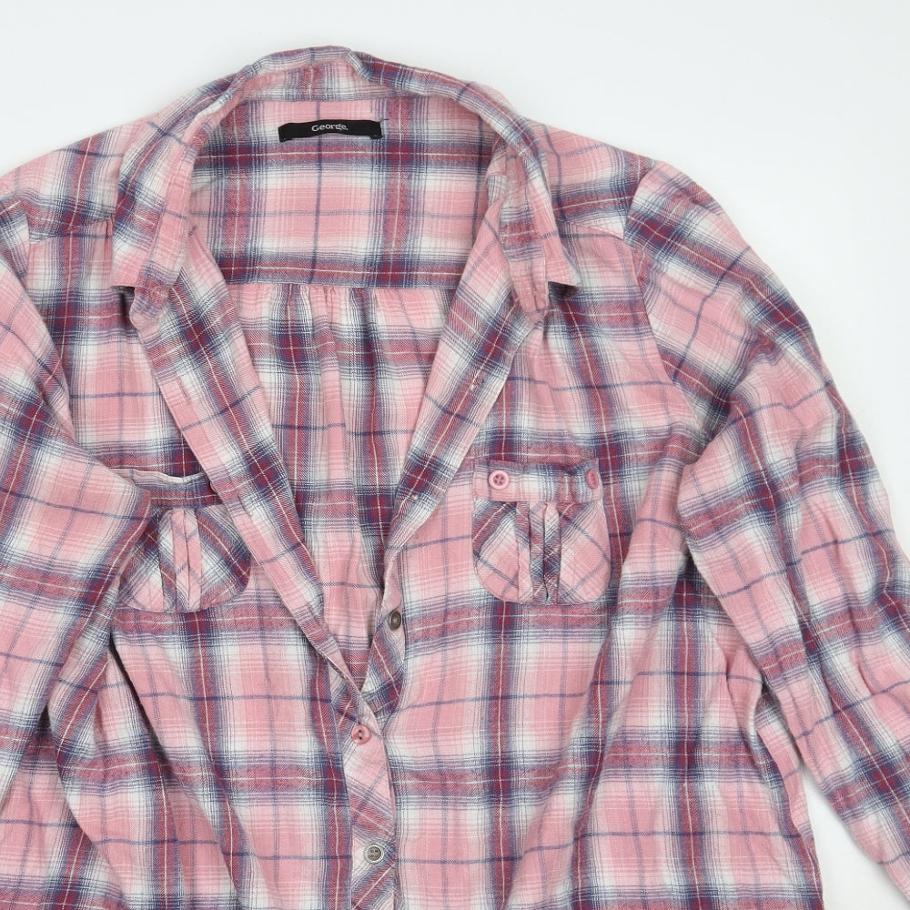George Womens Pink Check  Basic Button-Up Size 18