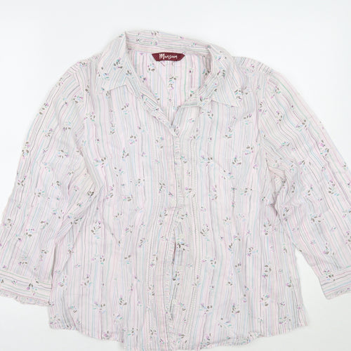 Monsoon Womens White Striped  Basic Button-Up Size M