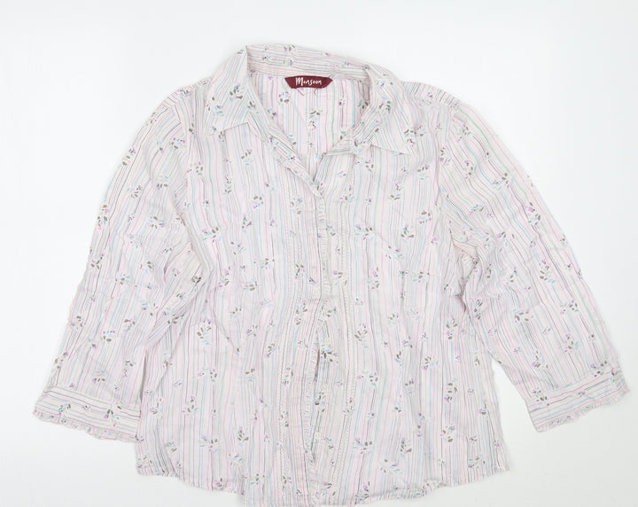 Monsoon Womens White Striped  Basic Button-Up Size M