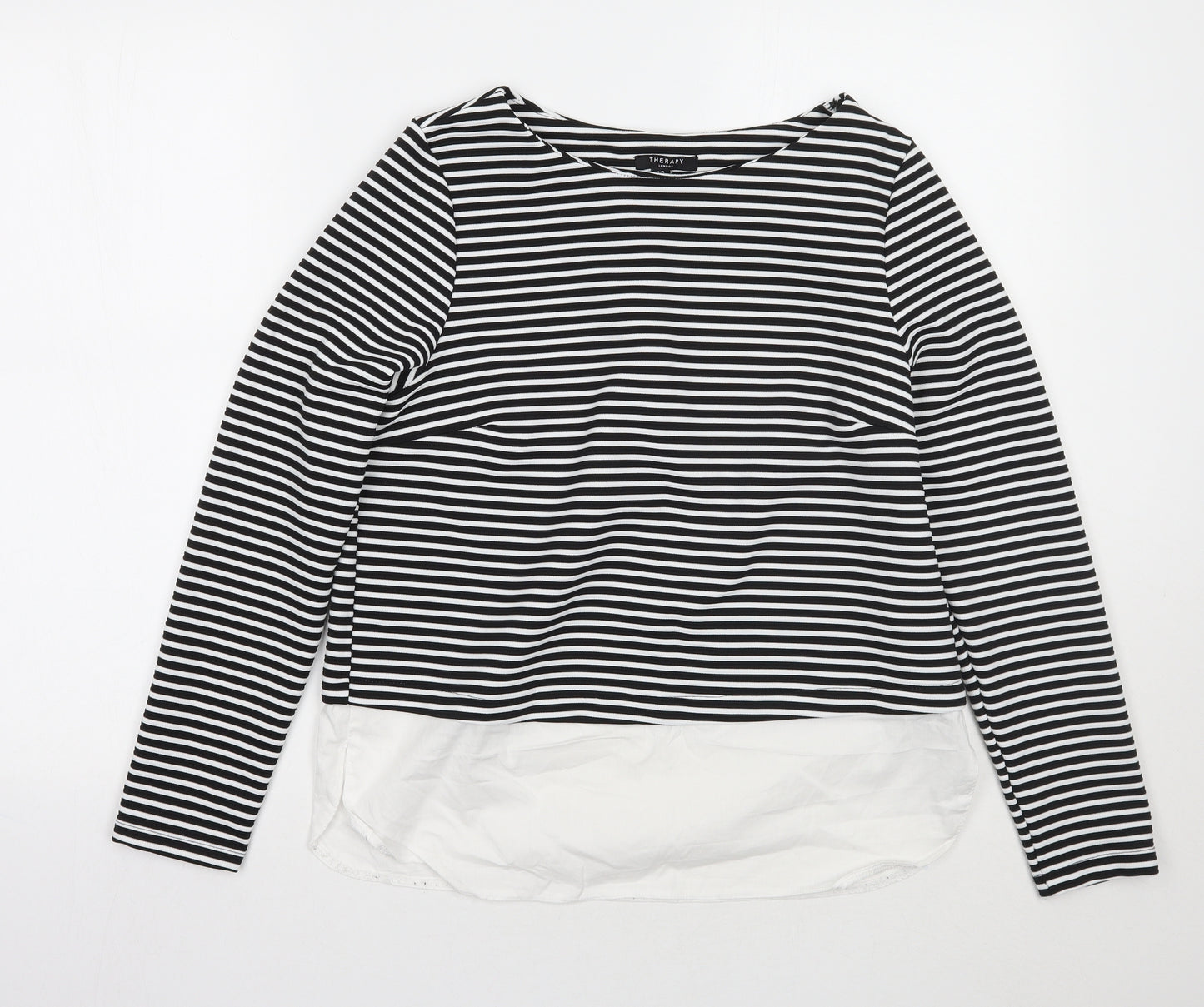 Therapy Womens Black Striped  Basic T-Shirt Size 12