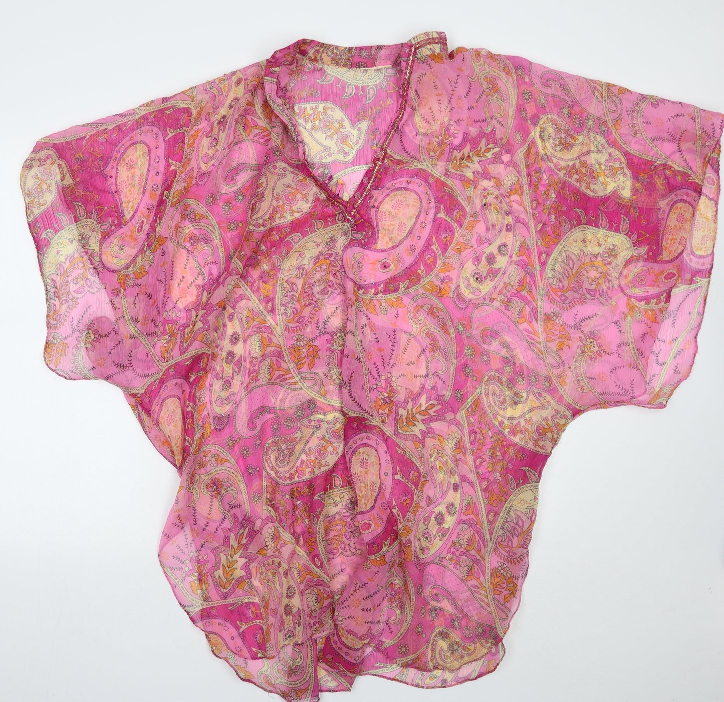 Preworn Womens Pink Paisley  Kimono Blouse One Size