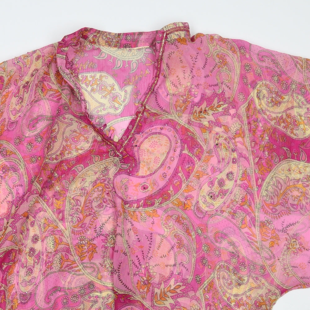 Preworn Womens Pink Paisley  Kimono Blouse One Size