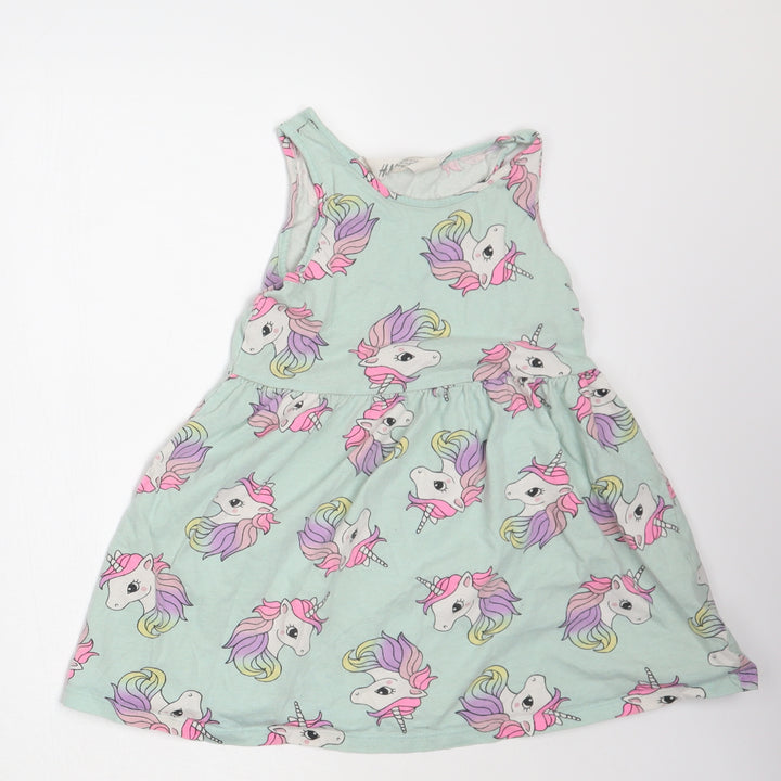 H&M Girls Green Animal Print A-Line Size 3 Years