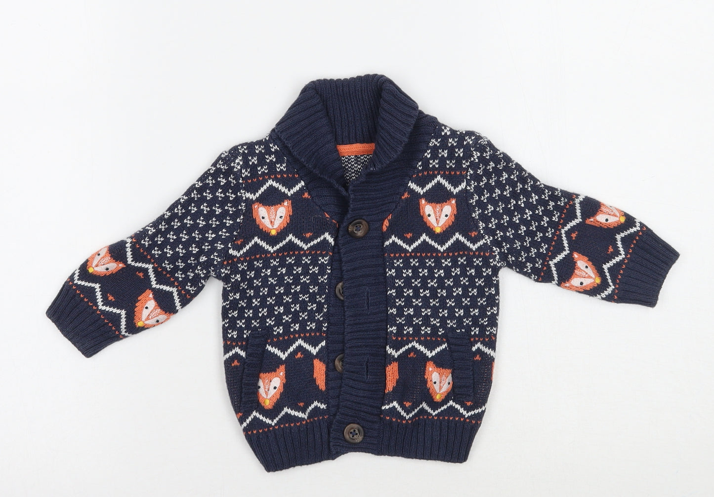TU Boys Blue Geometric  Cardigan Jumper Size 3-6 Months