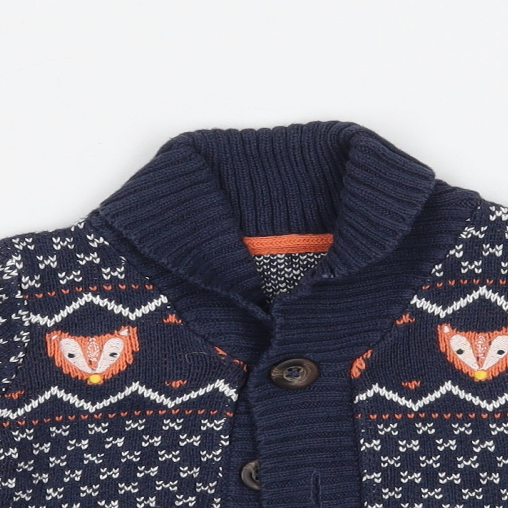 TU Boys Blue Geometric  Cardigan Jumper Size 3-6 Months