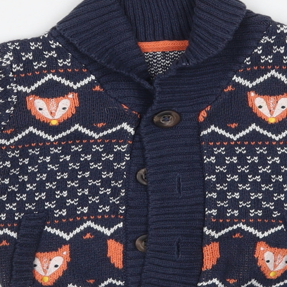TU Boys Blue Geometric  Cardigan Jumper Size 3-6 Months