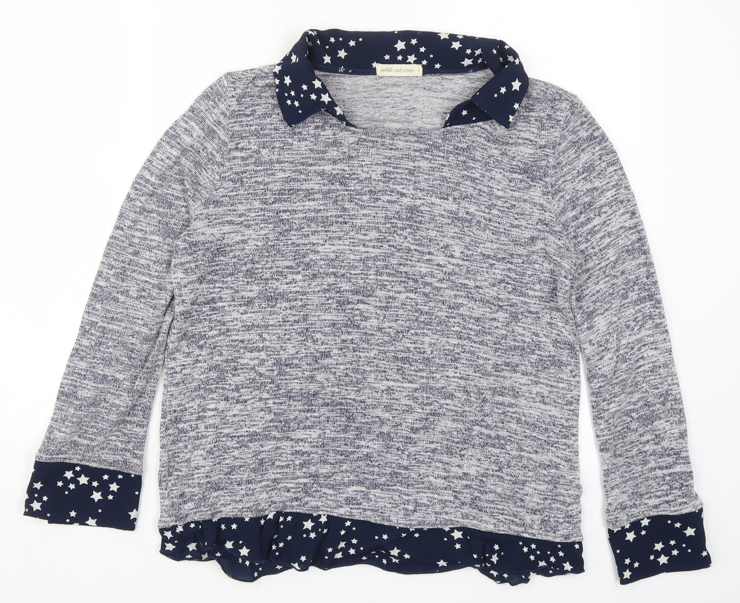 Pebble & Stone Womens Blue  Rayon Pullover Jumper Size S  - Stars
