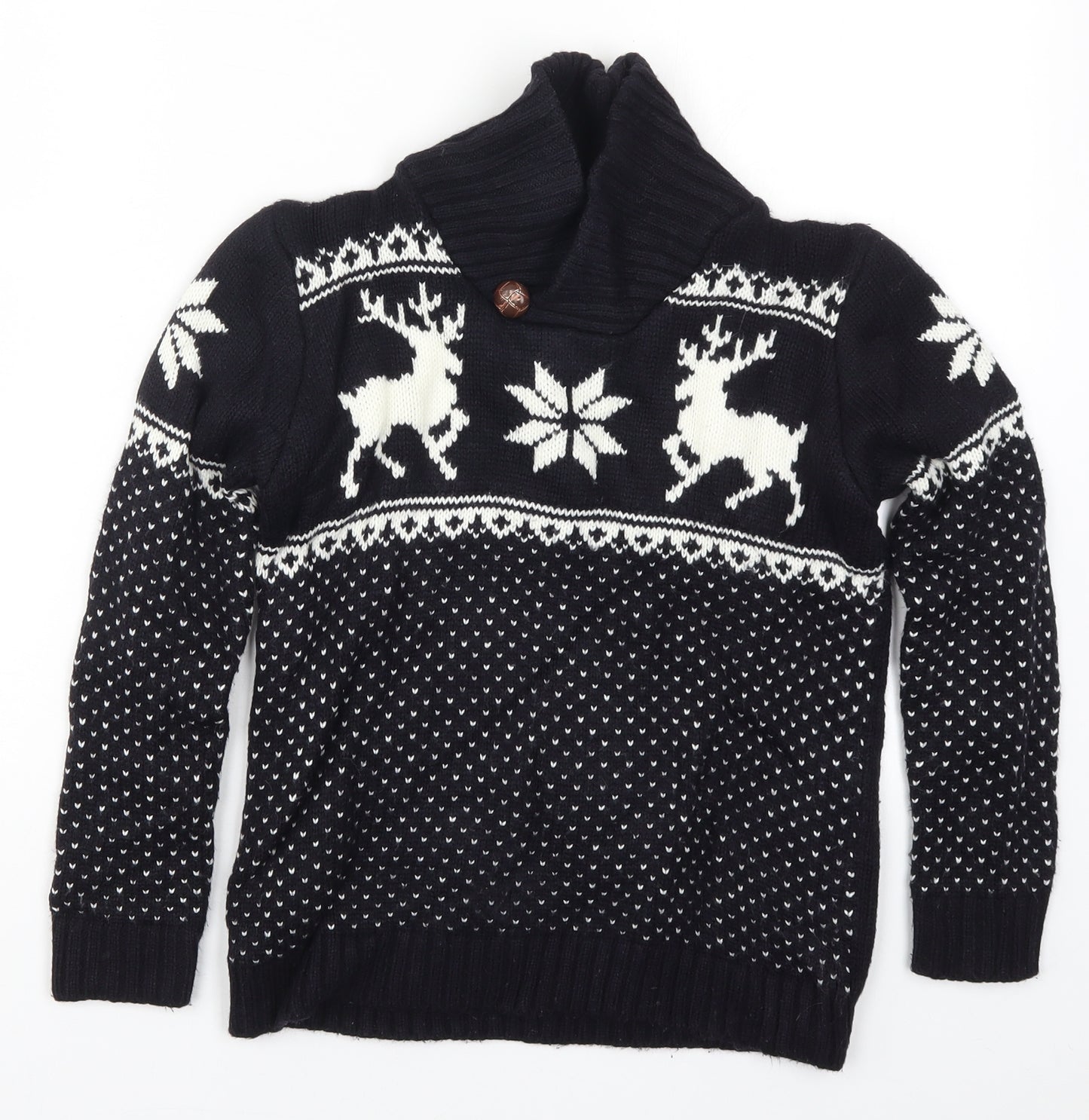 Primark Boys Black Geometric Knit Pullover Jumper Size 11-12 Years  - Christmas Prints