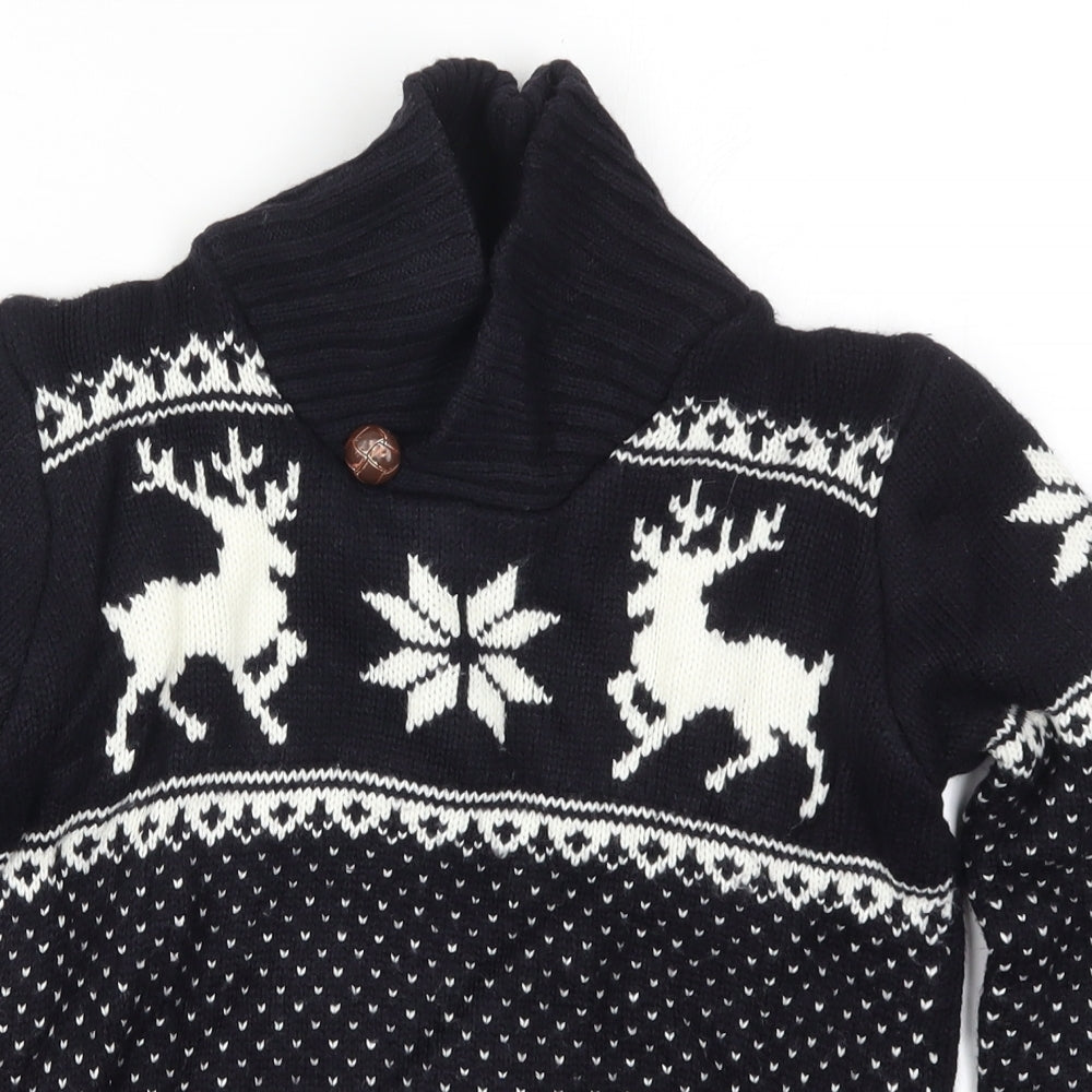 Primark Boys Black Geometric Knit Pullover Jumper Size 11-12 Years  - Christmas Prints