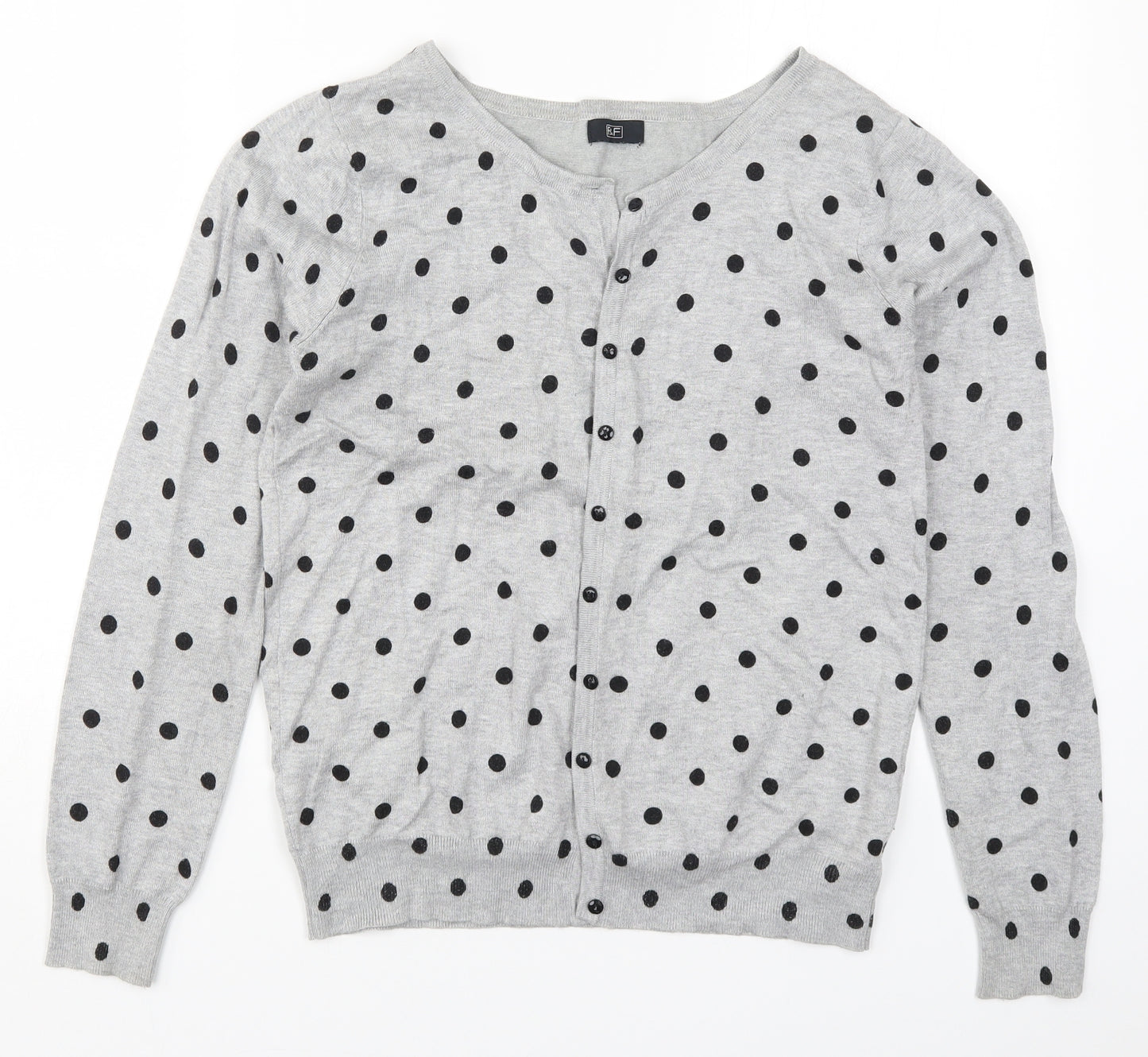 F&F Womens Grey Polka Dot Knit Cardigan Jumper Size 14