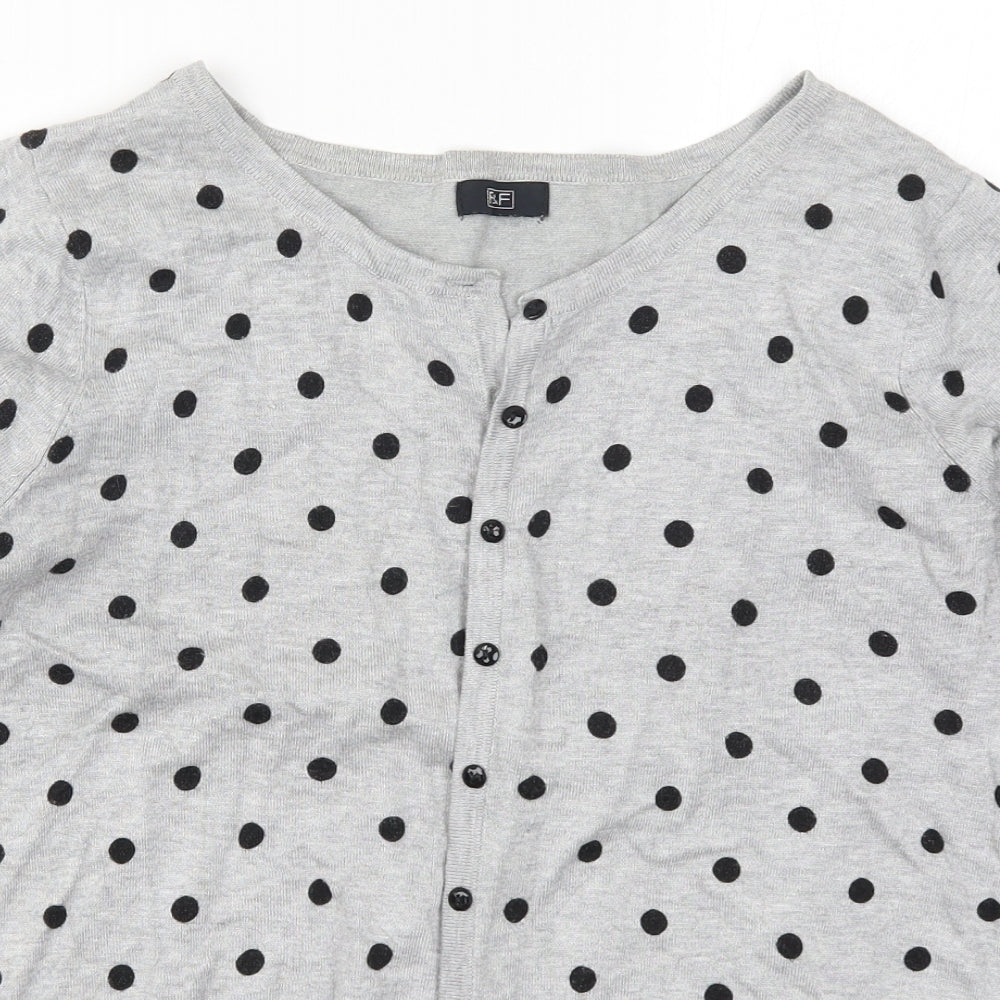 F&F Womens Grey Polka Dot Knit Cardigan Jumper Size 14