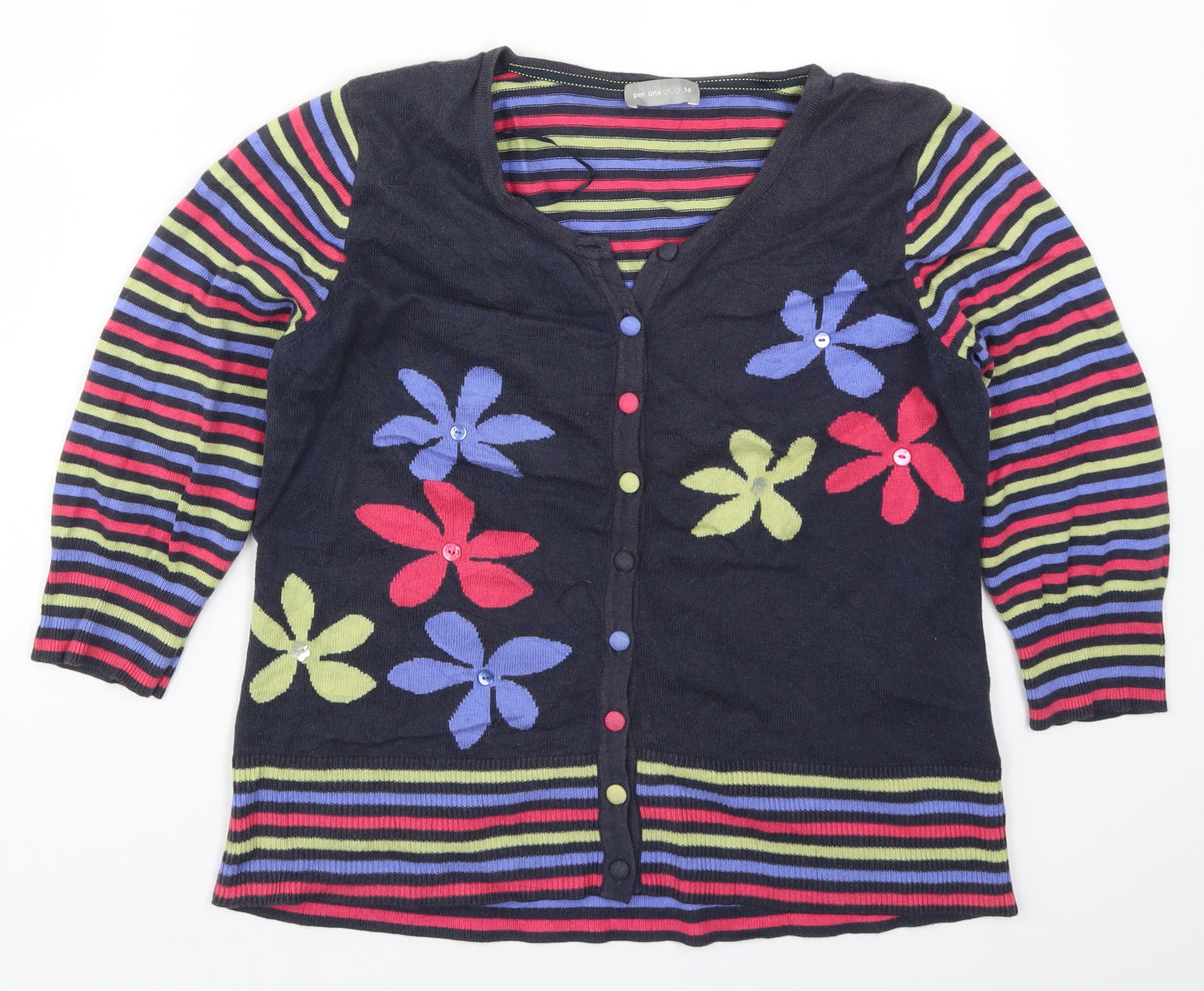 Per Una Womens Multicoloured Striped Knit Cardigan Jumper Size 14  - Flowers