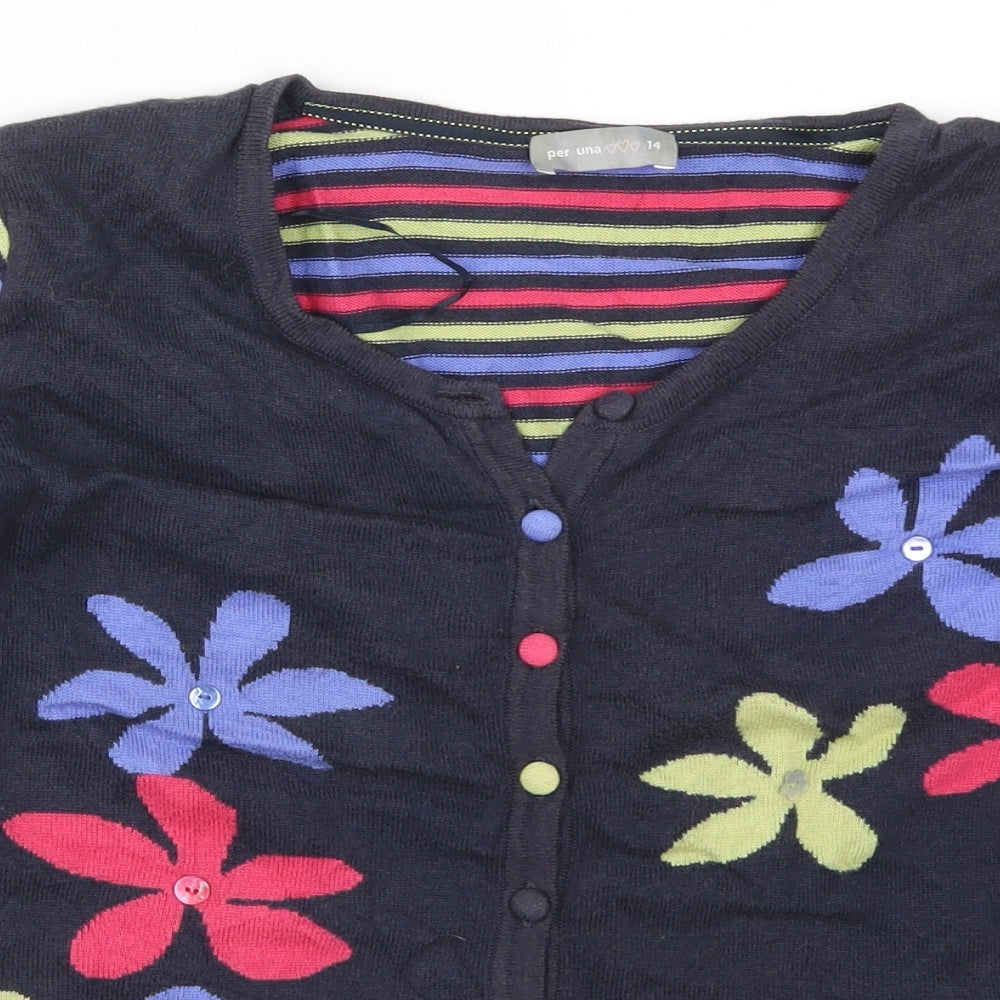 Per Una Womens Multicoloured Striped Knit Cardigan Jumper Size 14  - Flowers