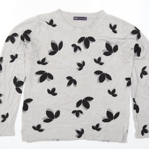 Marks and Spencer Womens Grey Floral Knit Pullover Jumper Size 12  - Leaf Print