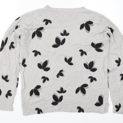 Marks and Spencer Womens Grey Floral Knit Pullover Jumper Size 12  - Leaf Print