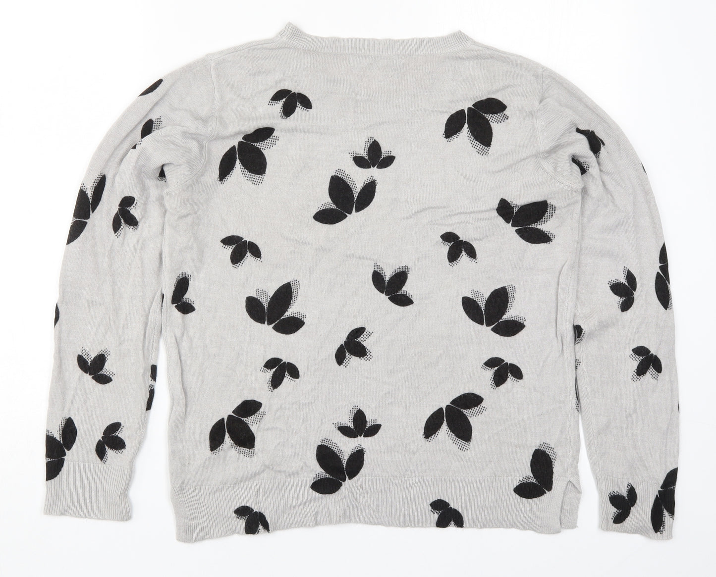 Marks and Spencer Womens Grey Floral Knit Pullover Jumper Size 12  - Leaf Print