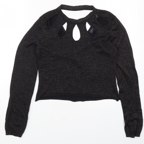 Amaryllis Womens Black  Knit Pullover Jumper Size 10  - Brown Metal Glitter