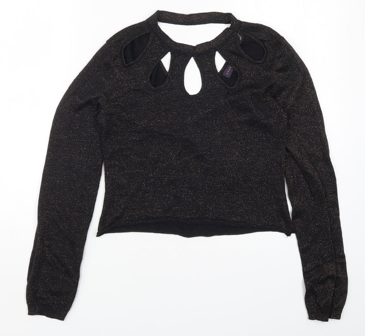 Amaryllis Womens Black Knit Pullover Jumper Size 10 - Brown Metal Glitter