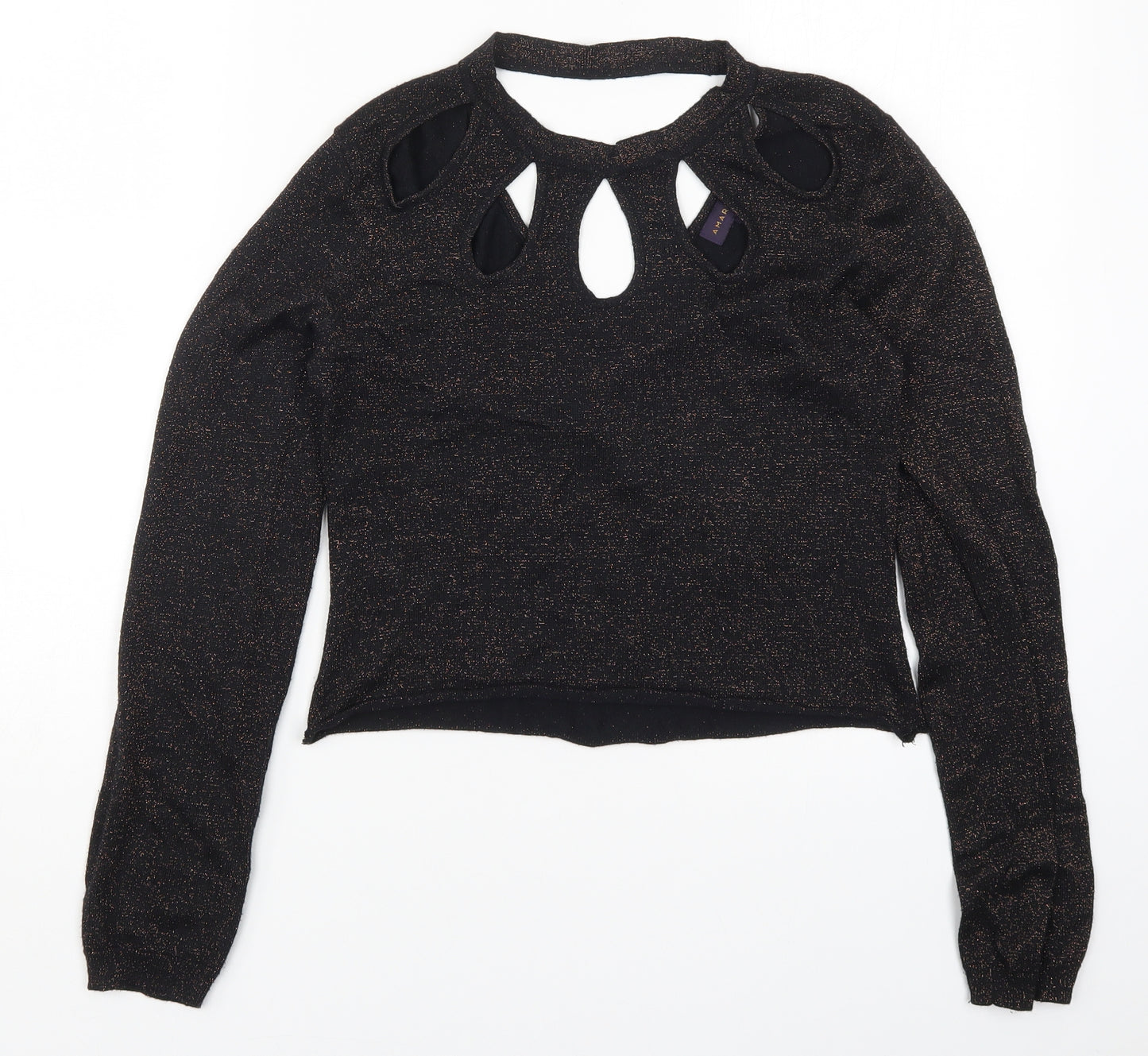 Amaryllis Womens Black  Knit Pullover Jumper Size 10  - Brown Metal Glitter