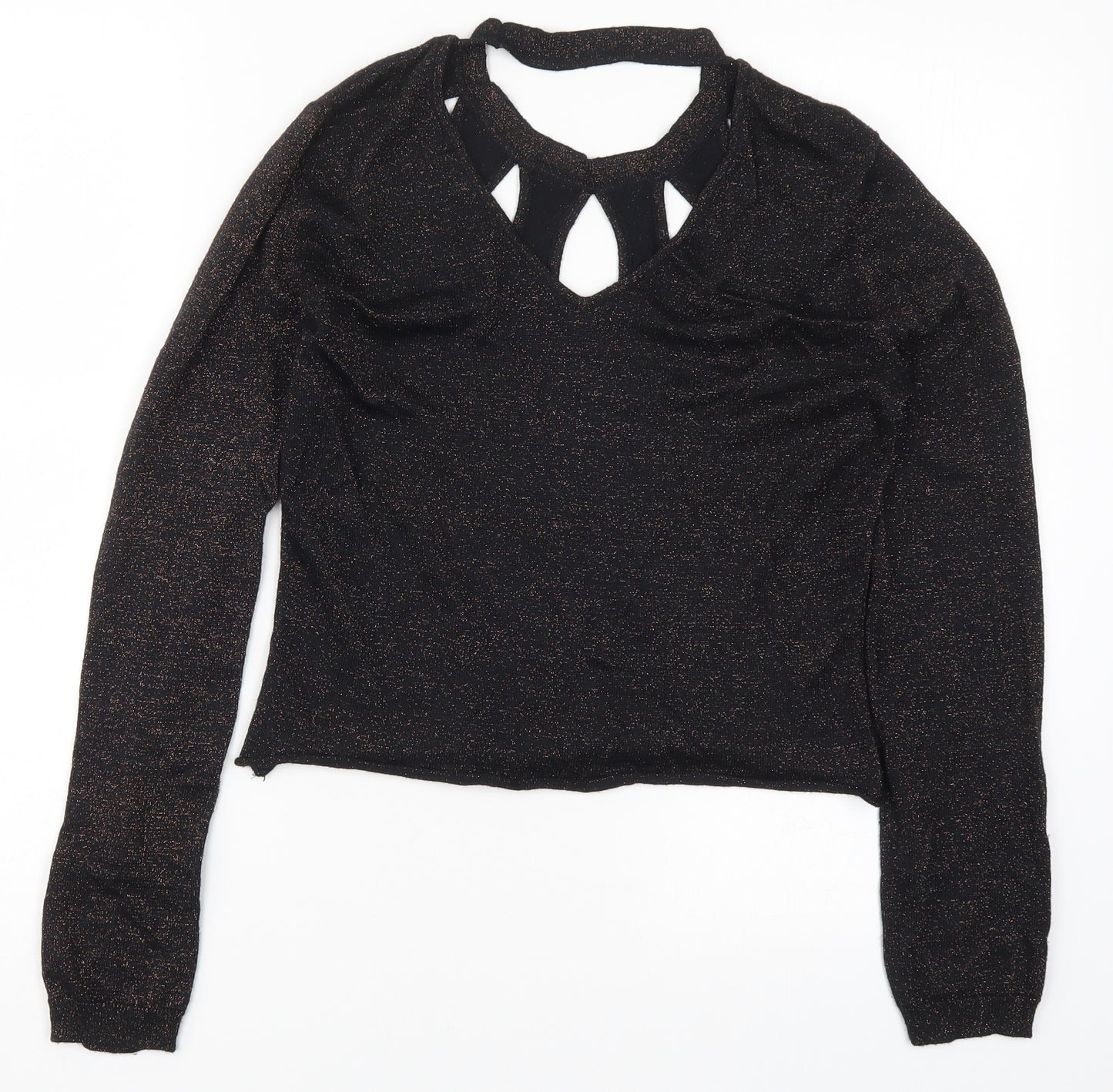 Amaryllis Womens Black  Knit Pullover Jumper Size 10  - Brown Metal Glitter