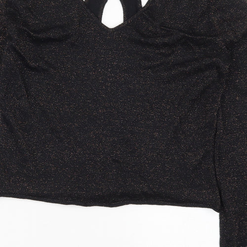 Amaryllis Womens Black  Knit Pullover Jumper Size 10  - Brown Metal Glitter