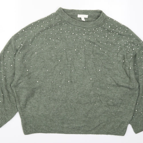 H&M Womens Green  Knit Pullover Jumper Size M