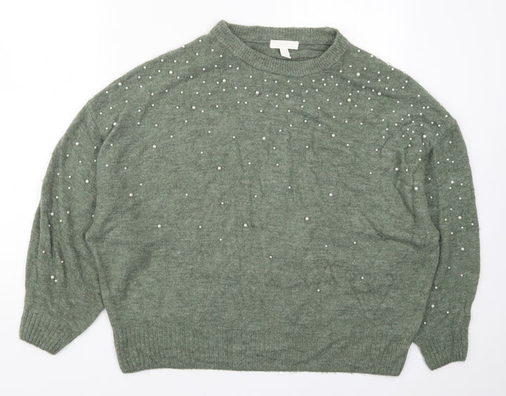 H&M Womens Green  Knit Pullover Jumper Size M