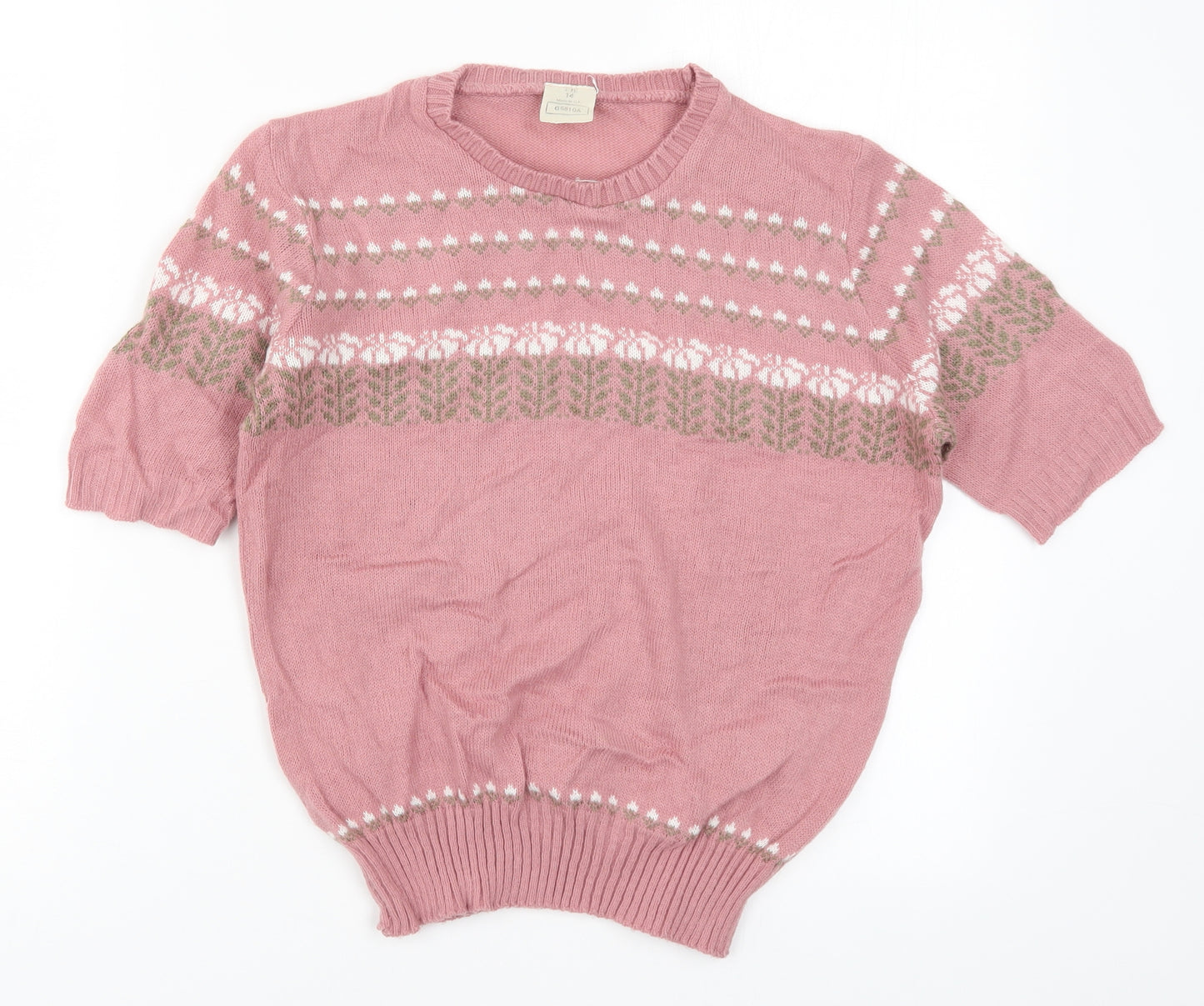 Preworn Womens Pink Fair Isle Knit Pullover Jumper Size 14