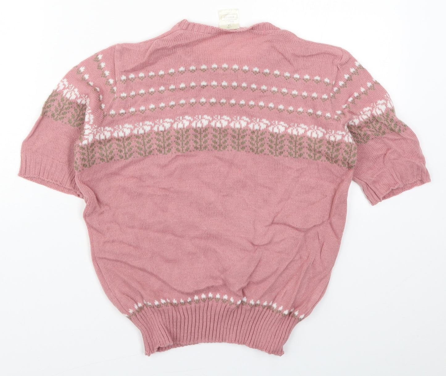 Preworn Womens Pink Fair Isle Knit Pullover Jumper Size 14