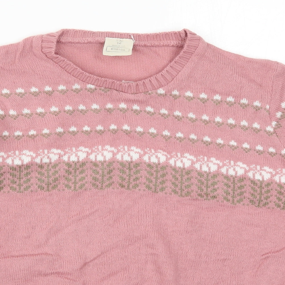 Preworn Womens Pink Fair Isle Knit Pullover Jumper Size 14