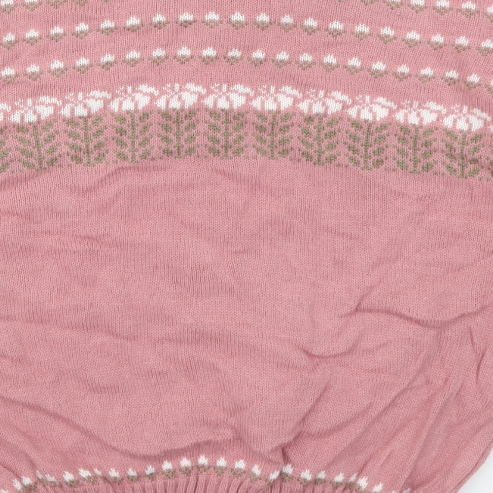 Preworn Womens Pink Fair Isle Knit Pullover Jumper Size 14