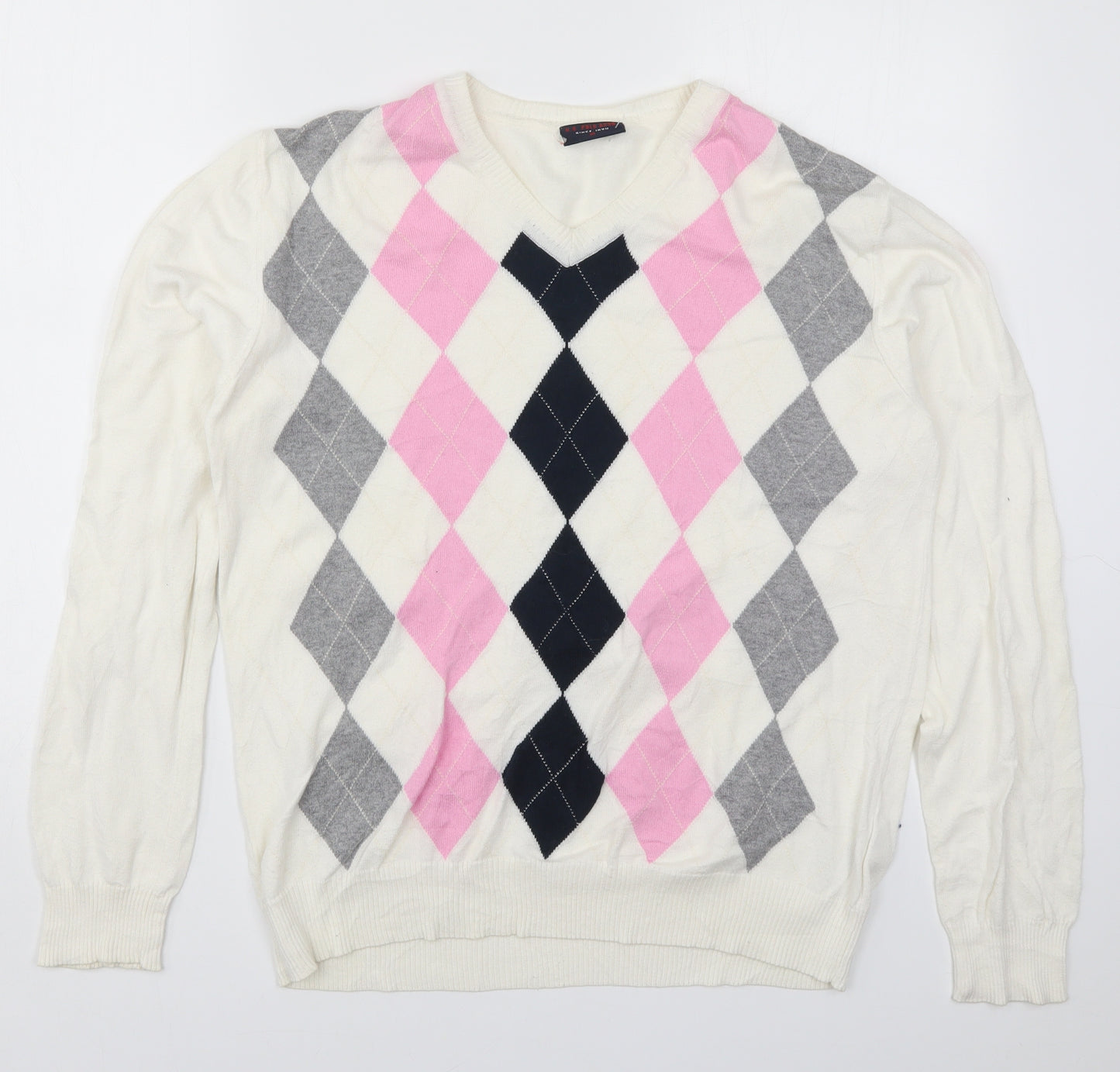 US Polo Assn. Mens Multicoloured Argyle/Diamond Knit Pullover Jumper Size M