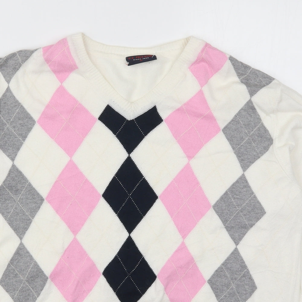US Polo Assn. Mens Multicoloured Argyle/Diamond Knit Pullover Jumper Size M
