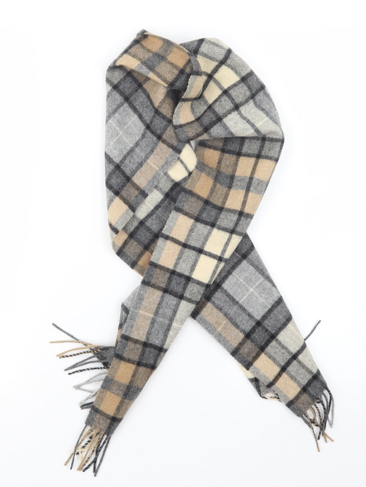 James Pringle Weavers Mens Grey Plaids & Checks Knit Scarf  One Size