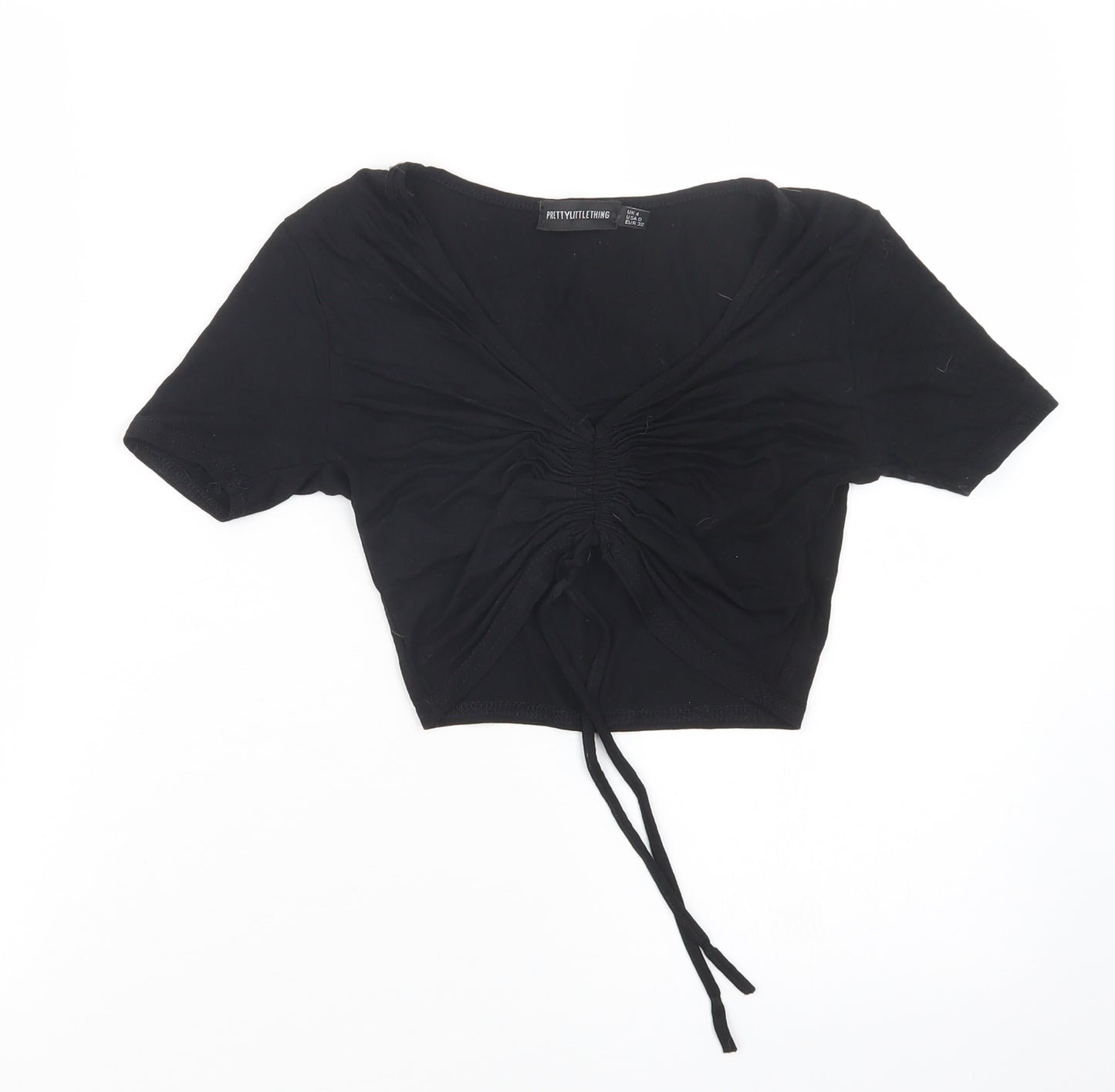 PRETTYLITTLETHING Womens Black   Cropped T-Shirt Size 4