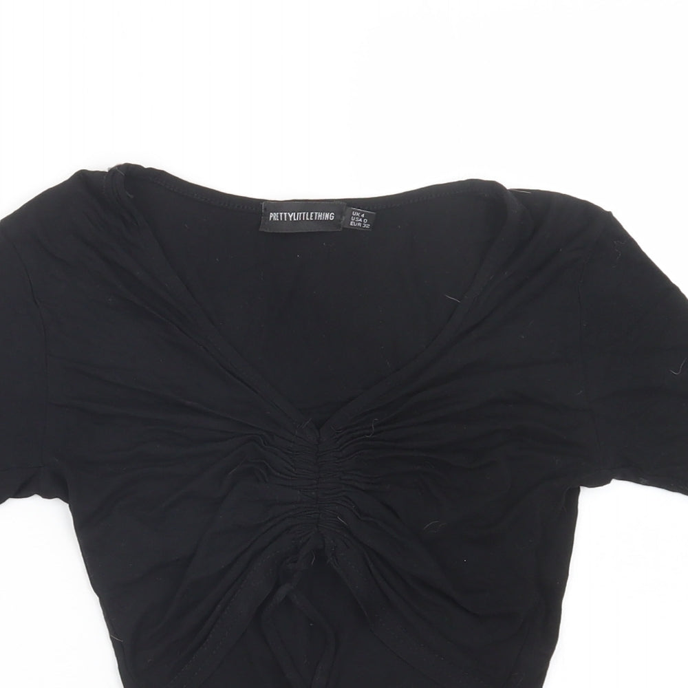 PRETTYLITTLETHING Womens Black   Cropped T-Shirt Size 4