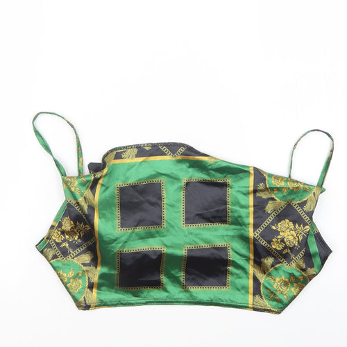 PRETTYLITTLETHING Womens Green Geometric Satin Cropped T-Shirt Size 4