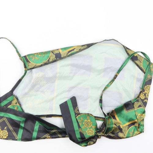 PRETTYLITTLETHING Womens Green Geometric Satin Cropped T-Shirt Size 4
