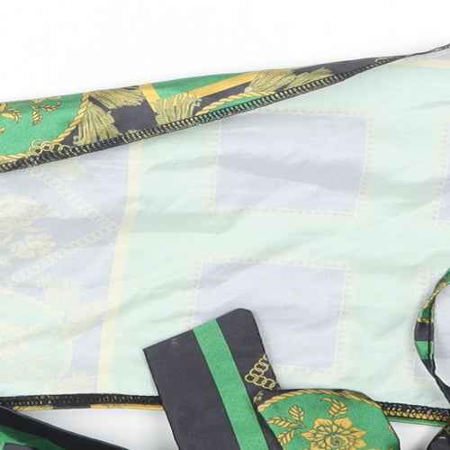 PRETTYLITTLETHING Womens Green Geometric Satin Cropped T-Shirt Size 4