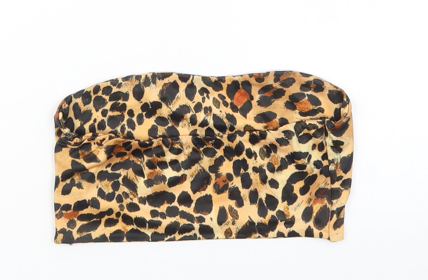 PRETTYLITTLETHING Womens Brown Animal Print Satin Cropped T-Shirt Size 4  - Boob Tube