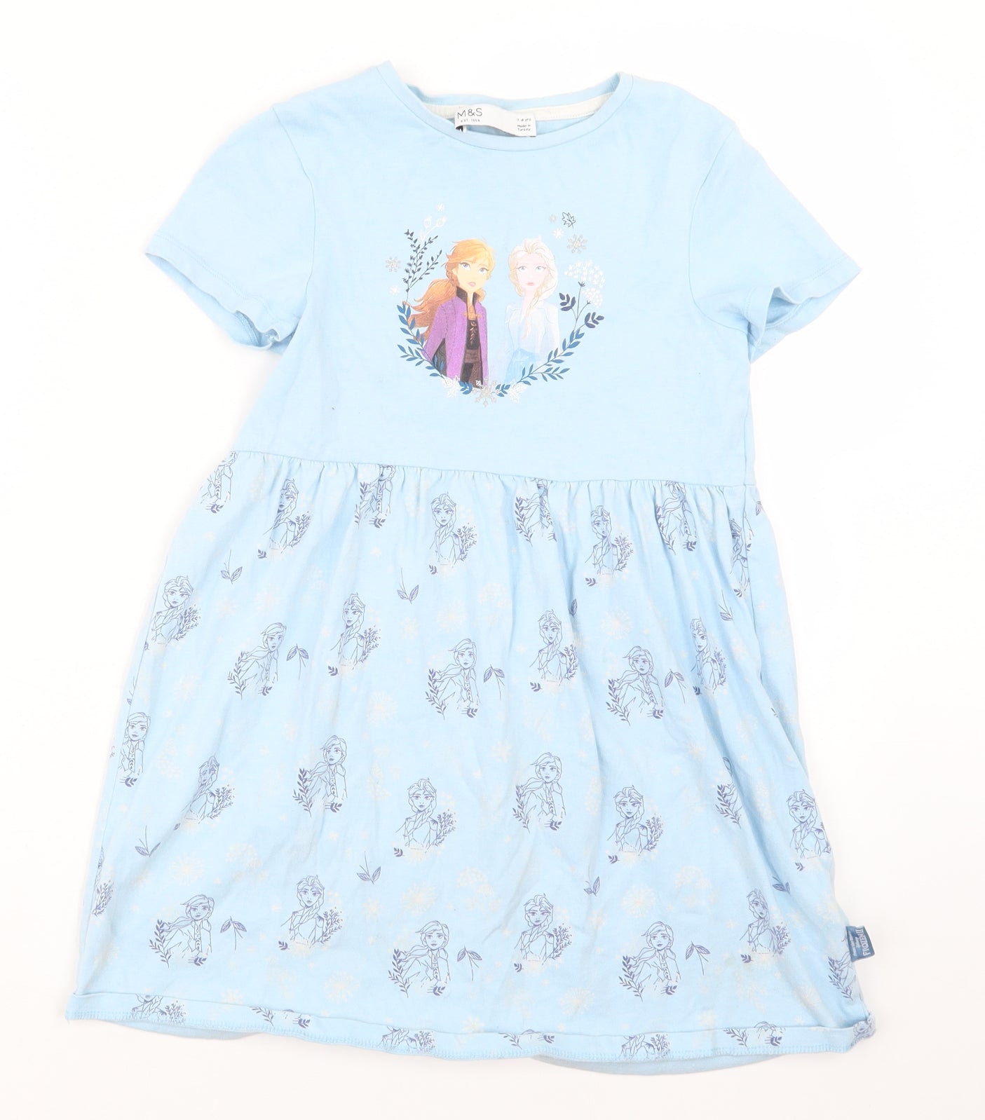 Marks and Spencer Girls Blue Geometric  T-Shirt Dress  Size 7-8 Years  - Frozen 2