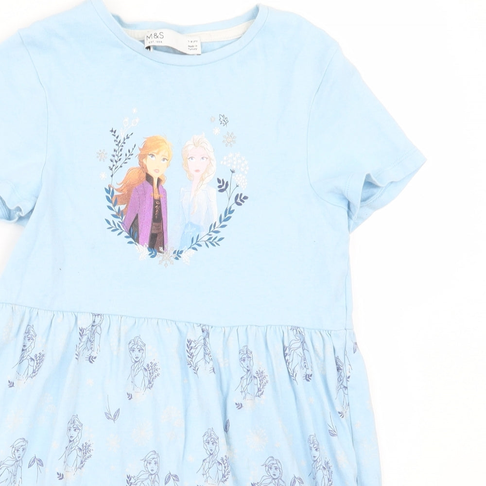 Marks and Spencer Girls Blue Geometric  T-Shirt Dress  Size 7-8 Years  - Frozen 2