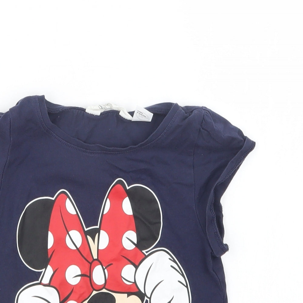 H&M Girls Blue   Basic T-Shirt Size 7-8 Years  - Minnie Mouse
