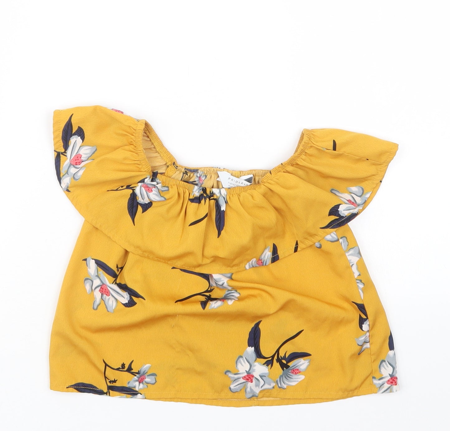 Primark Girls Yellow Floral  Basic T-Shirt Size 7-8 Years