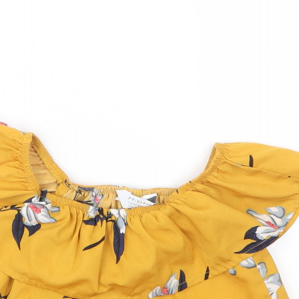 Primark Girls Yellow Floral  Basic T-Shirt Size 7-8 Years