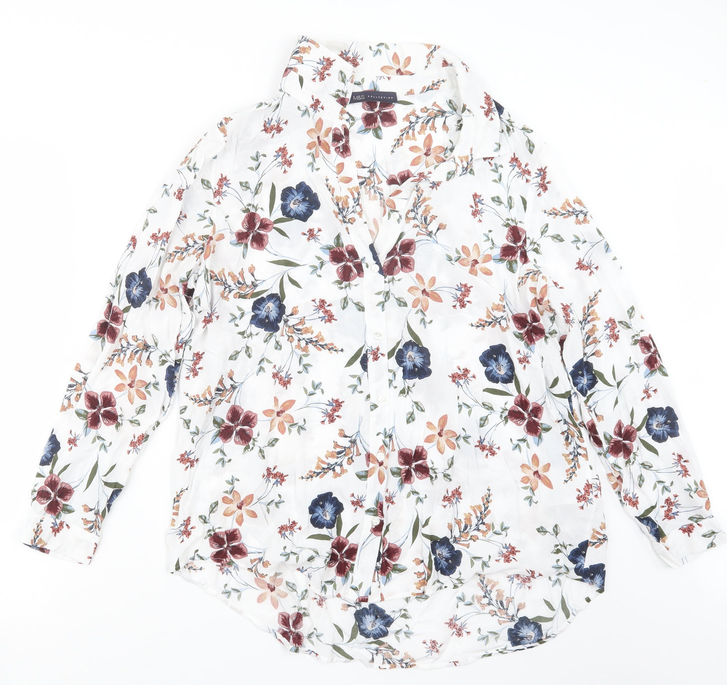 Marks and Spencer Womens White Floral  Basic Button-Up Size 16
