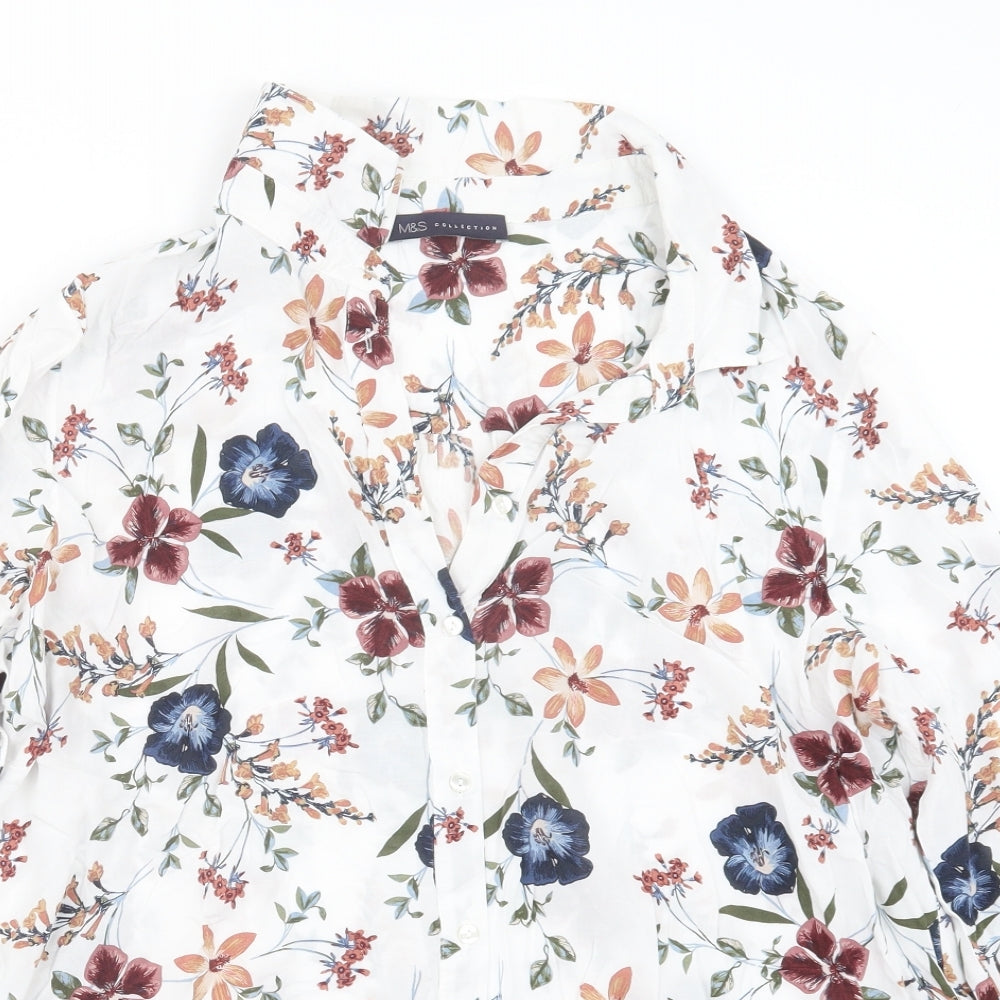 Marks and Spencer Womens White Floral  Basic Button-Up Size 16