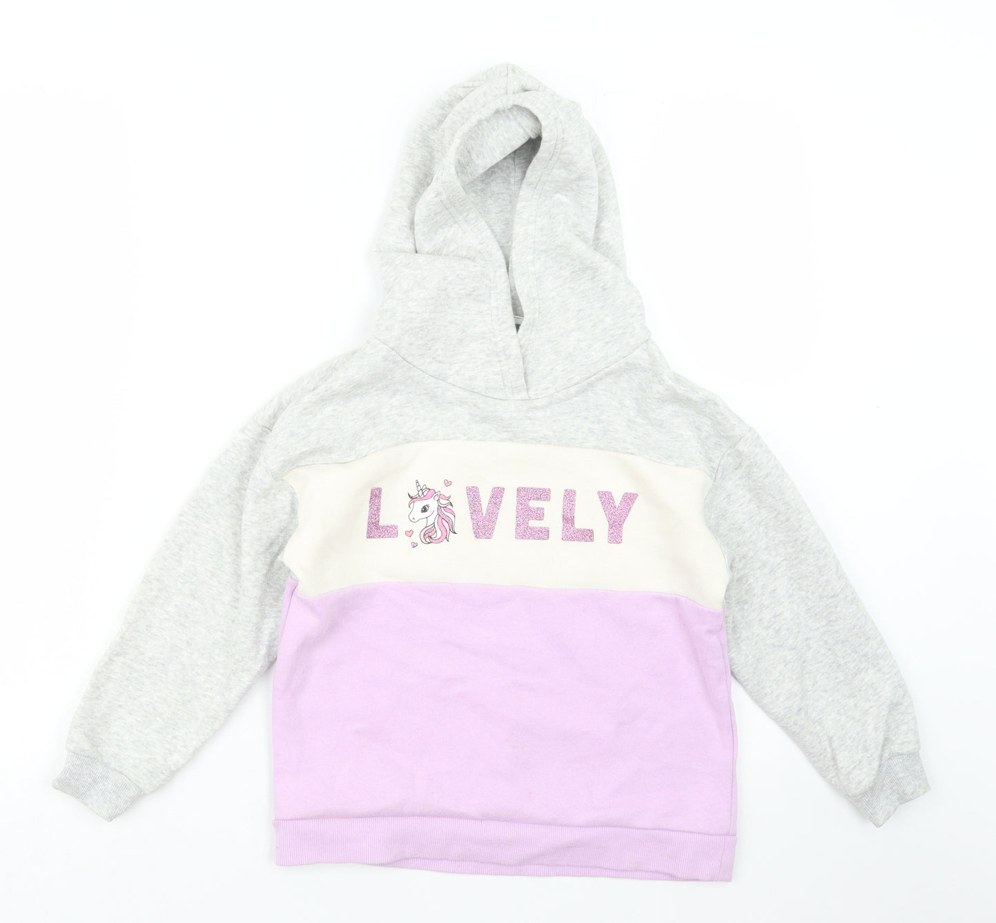 H&M Girls Grey   Pullover Hoodie Size 7-8 Years  - Unicorn